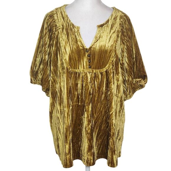 Maurices Dark Gold Crushed Velvet Top with Puffy Sleeves Size Large - Picture 1 of 9